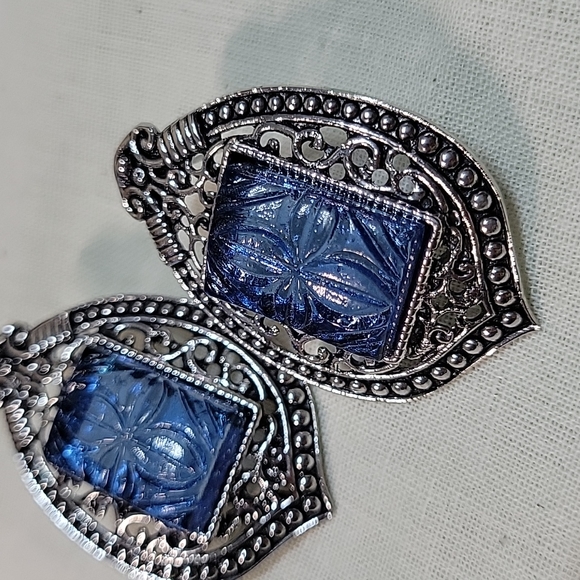 Blue Etched Glass Statement Earrings - Picture 5 of 7